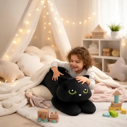 Gato Pelúcia Gigante Xuxão Travesseiro Grande Antialérgico Gato Preto