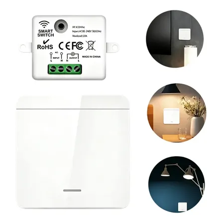 Modulo Rf433 + Interruptor 1 Tecla Sem Fio Controle Remoto Branco 127/220v