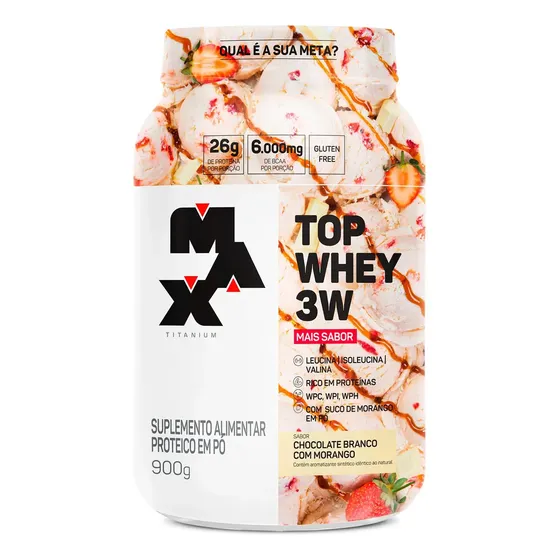 Top Whey 3W Mais Max Titanium 900g - Chocolate Branco com Morango