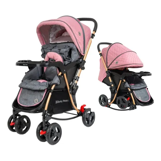 Coche Cuna Grande Babyhappy Para Bebe 8 Llantas New 2024 Color Rosa