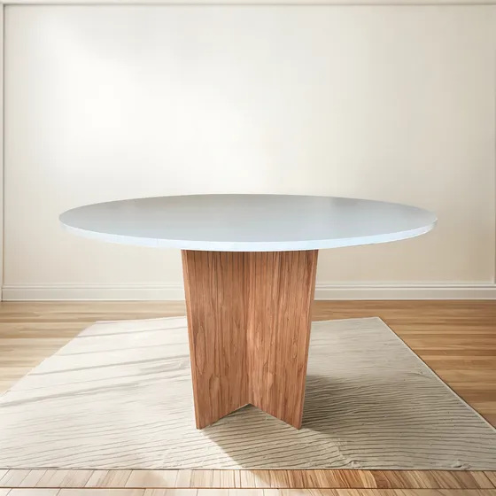 Mesa Comedor Nordica Blanca Y Base Paraiso Redonda 90 Cm