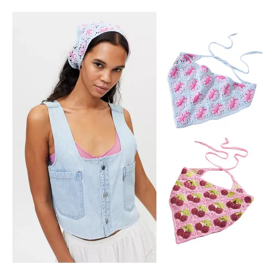 Pañuelo Triangular Tipo Bandana, Turbante, Tejido A Ganchill