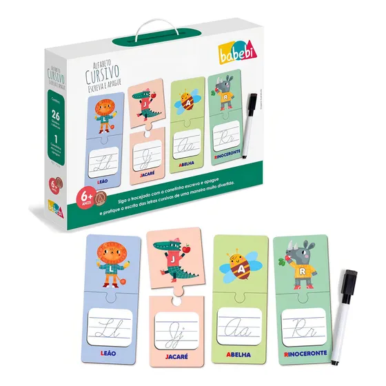 Brinquedo Educativo Alfabeto Cursivo Escreva E Apague Babebi