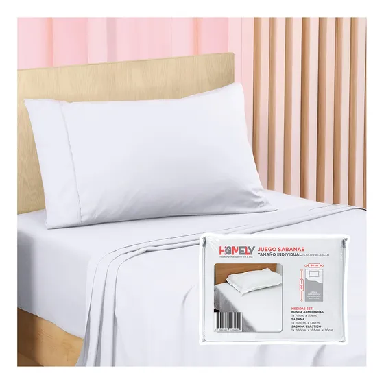 Juego De Sabanas 1 Plaza Homely 100 Gsm Suave 4 Piezas Color Blanco