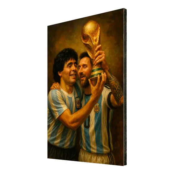 Cuadro De Maradona Y Messi Con La Copa Del Mundo