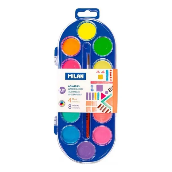 Acuarela 12 Colores Fluo - Metalizado Con Pincel