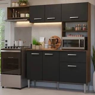 Madesa Armário De Cozinha Compacta 196cm Rustic/preto Aura MadesaPor