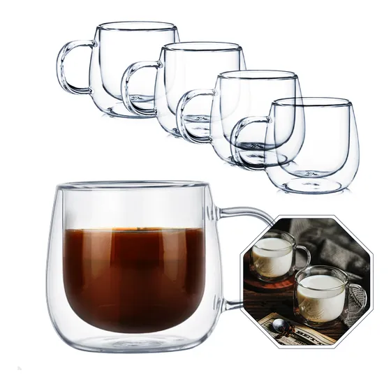 Conjunto 4 Xicaras Parede Dupla Borossilicato 80 Ml -lindas!