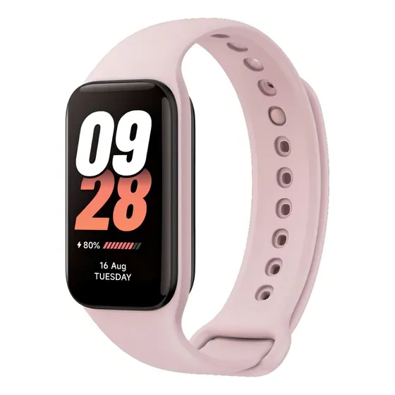 Smart Band Inteligente Xiaomi Mi Band 8 Active Monitor Saúde Caixa Rosa Pulseira Rosa Bisel Rosa Desenho Da Pulseira Lisa