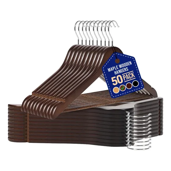 Juego De Perchas De Madera Lifemaster, 50 Piezas, Antidesliz