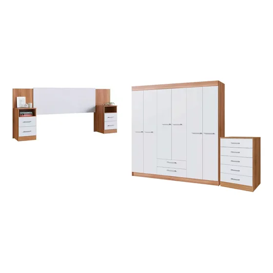Juego De Dormitorio Ropero 6p Cómoda 5c Respaldo C/mesas Luz