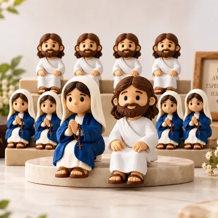 10 Mini Jesus E Maria Sentado Cristão Decorati Monitor Tela