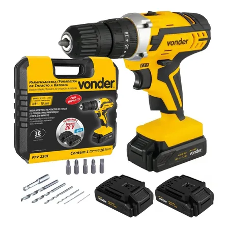 Parafusadeira Furadeira De Impacto 2 Bat 20v Pfv 238i Vonder Amarelo 127/220v 50 Hz / 60 Hz