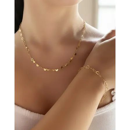 Conjunto Colar E Pulseira A Ouro 18k Original Coração Luxo Ouro