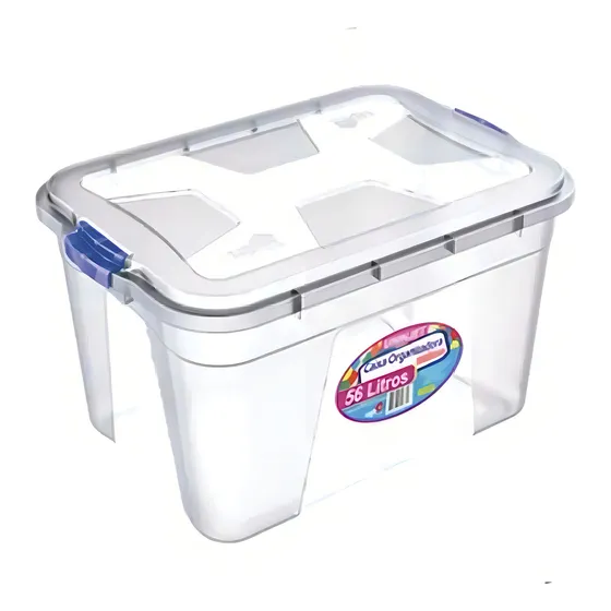 Caixa Organizadora Multiuso 56L com Tampa e Fecho Seguro