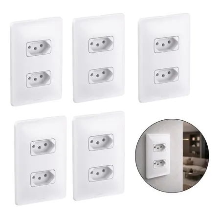 Kit 5 Conjunto Tomada Dupla 10a 2p+t Legrand Zeffia Branco