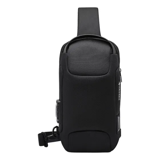 Mochila Transversal Ombro Cor Preto Impermeável Com Cadeado
