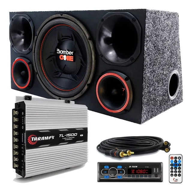 Caixa Trio Som Bomber One + Radio Bluetooth + Modulo Taramps