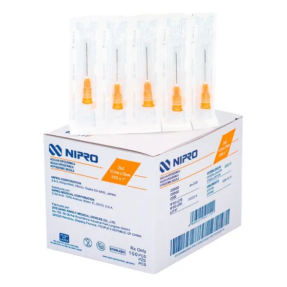 Aguja HiPodérmica Nipro 25 G X 1 100 Unidades