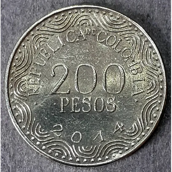 Moeda De 200 Pesos De 2014 Origem Colômbia. Km#297 