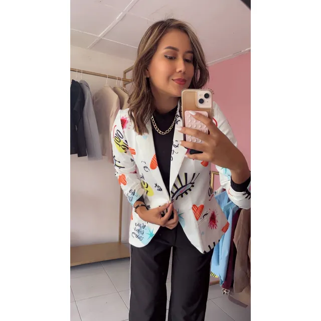 Blazer Estampado De Ojitos Para Damas