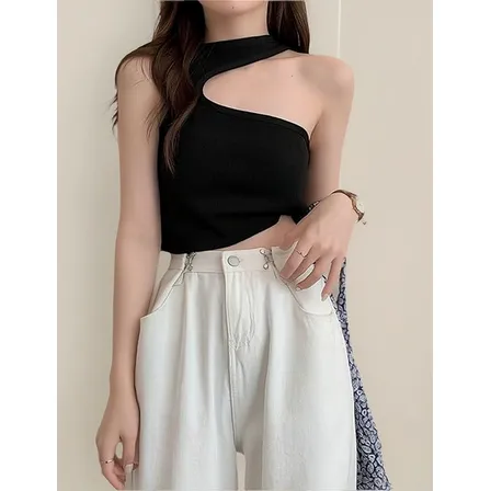 Crop Top Mujer Sin Mangas Escote Asimetrico