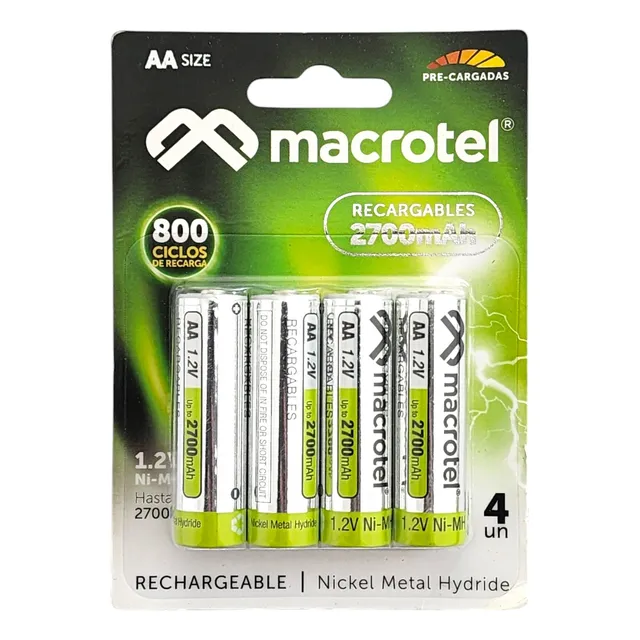 Pack 4 Pilas Recargables Aa 1.2v Macrotel 2700mha / Tcenter
