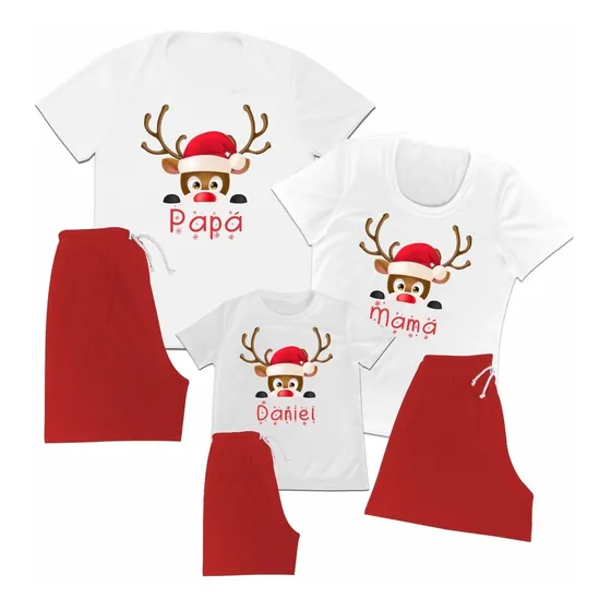 Pijama Short Set 3 Papa Mama Hijo Feliz Navidad Navideña 