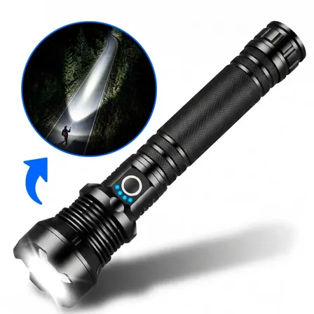 Lanterna Tática P90 Recarregável LED Potente Zoom Telescópico Corpo em Aluminio Anticorrosivo IP65 Resistente Chuva Respingos Poeira Uniled