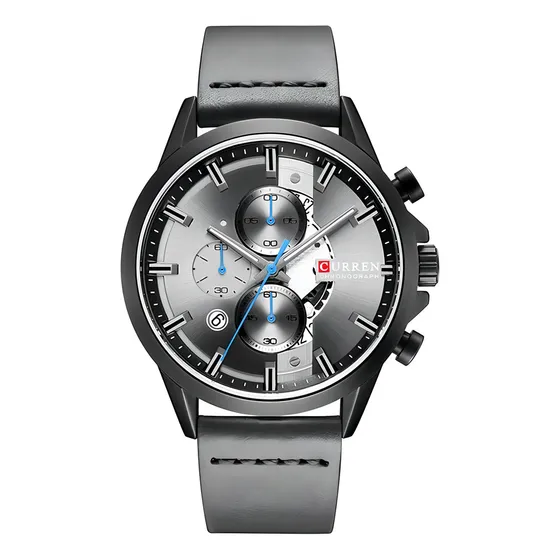Reloj Funcional Curren 8325, Elegante Cuero Gris
