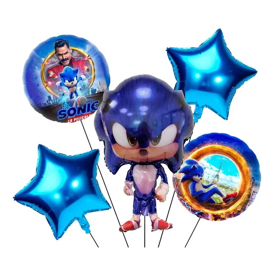 Kits 5pz De Globos De Sonic Dash Globos Metalicos Sonic Azul