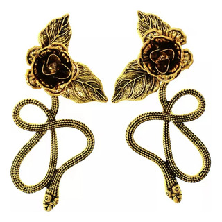 Aretes Vintage Rosa Dorado Serpiente Flor Retro Elagante Aretes Vintage Rosa Dorado Serpiente Flor Retro Elagante