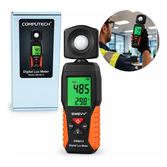 Luxometro Medidor De Luz Portatil - Marca Computech - Premium Iluminometro Digital 200.000 Lux Fotómetro Bolsillo Alta Precision