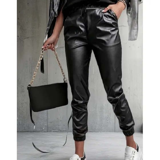 Pantalón Engomado Jogger De Dama Eco Cuero
