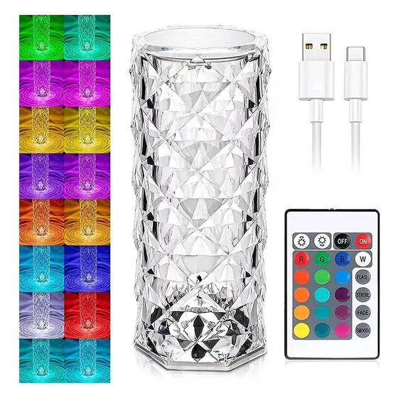 Lampara De Mesa Diamante16 Colores Tactil Recargable Control