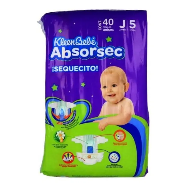 Kleen Pañales Bebé Absorsec Ultra Etapa J Paquete Con 40 Pie