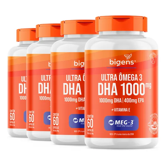 Kit 4x Ultra Omega 3 Dha 1000mg 400mg Epa Meg 3 60 Cápsulas Bigens