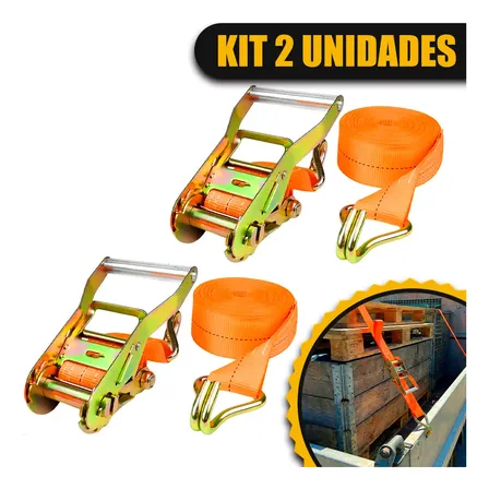 2x Cinta Catraca Amarração Carga Caminhão 1.5 Ton 4.5 Metros Laranja