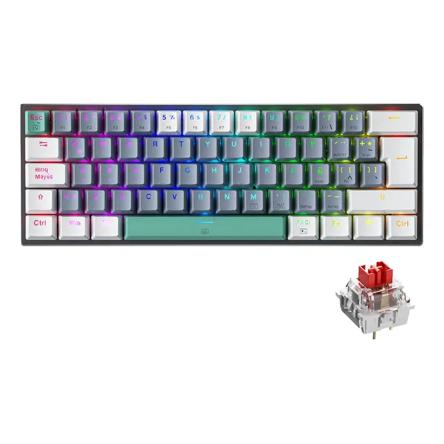 Teclado gamer Machenike K500-61 QWERTY Mecanico Switch Red Español Color Gris con luz RGB