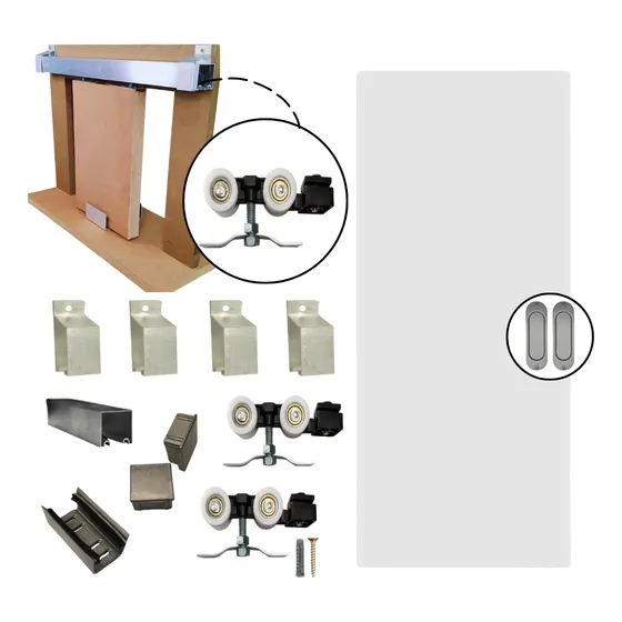 Porta Correr Madeira Primer 2,10x1,10 + Kit Alumínio Natural