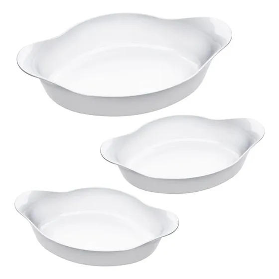 Marinex conjunto de assadeiras oval opaline 3 peças branco