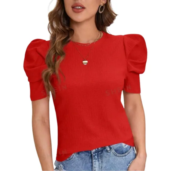 Blusa De Vestir De Dama Manga Farol Rojo