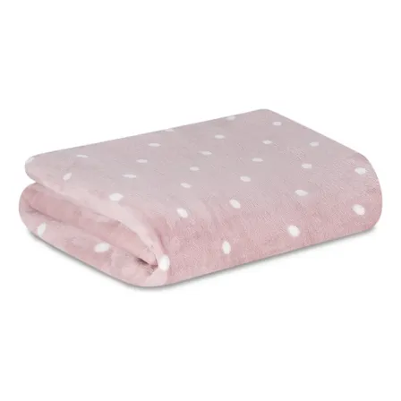 Manta Casal Microfibra Soft Com Bolinhas Poá Rose 950 G