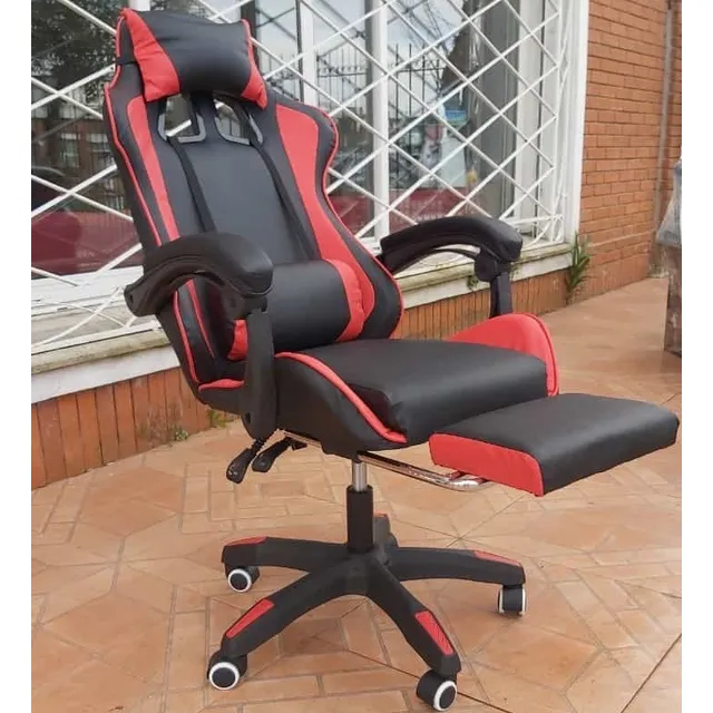 Silla Gamer Gaming Racing Respaldo Reclinable - Con Posa Pie Color Negro/Rojo