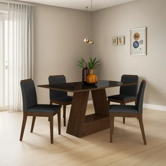 Mesa Com 4 Cadeiras Nápoles 1,36 Imbuia/preto/preto - Ma