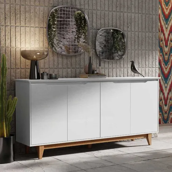 Buffet Com 4 Portas Minimalista Pés De Madeira E Pintura Uv