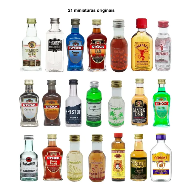 Kit 21 Miniaturas Whisky Vodka Cachaça Gin Licor Creme 50ml 