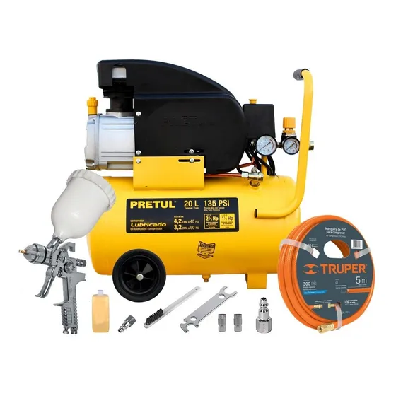 Kit Compresor 2.5 Hp 20 L Y Pistola Gravedad 500 Ml Truper