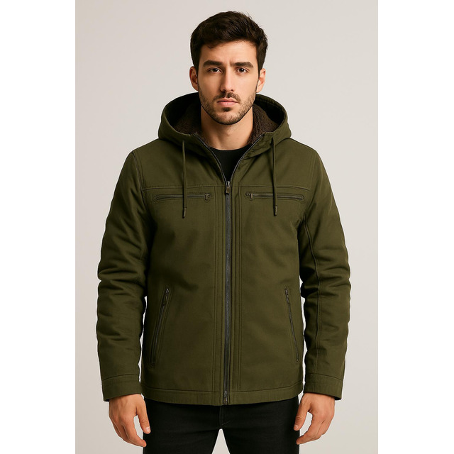 Jaqueta Sarja Masculina Com Capuz Removível Forrada Jaqueta Sarja Masculina Com Capuz Removível Forrada