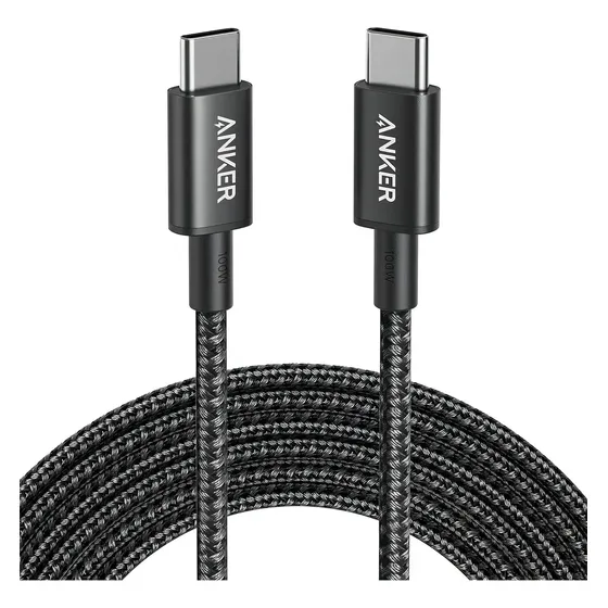 Cable Anker 100W, USB-C a USB-C, 3m, Nylon, trenzado, 12000 dobleces, Chip E-Marker 5A, Compatible Samsung iPhone Xiaomi Motorola, Color Negro